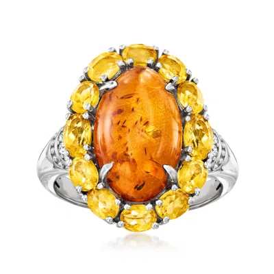 Ross-simons Amber And 2.30 Ct. T.w. Citrine Ring With White Zircons In Sterling Silver In Orange
