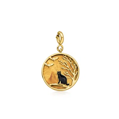Ross-simons Amber And Black Enamel Halloween Cat Charm In 18kt Gold Over Sterling