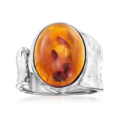 Ross-simons Amber Hammered Open-wrap Ring In Sterling Silver In Metallic
