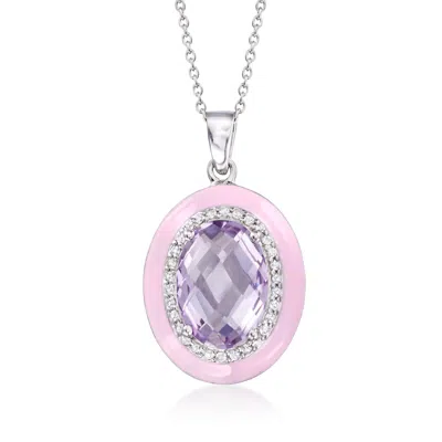 Ross-simons Amethyst And . White Zircon Pendant Necklace With Pastel Pink Enamel In Sterling Silver