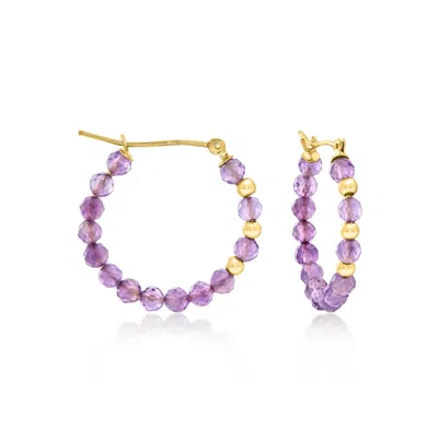 Ross-simons Amethyst Bead Hoop Earrings With 10kt Yellow Gold In Multi