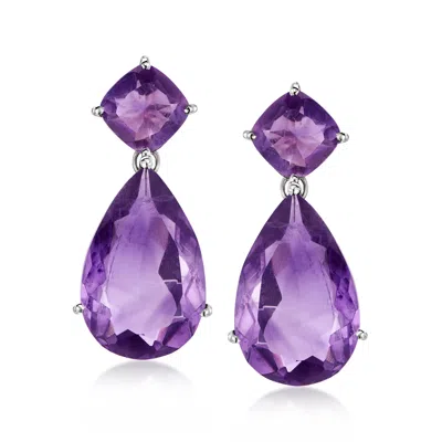 Ross-simons Amethyst Drop Earrings In Sterling Silver In Purple