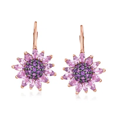 Ross-simons Amethyst Flower Drop Earrings In 18kt Rose Gold Over Sterling In Purple
