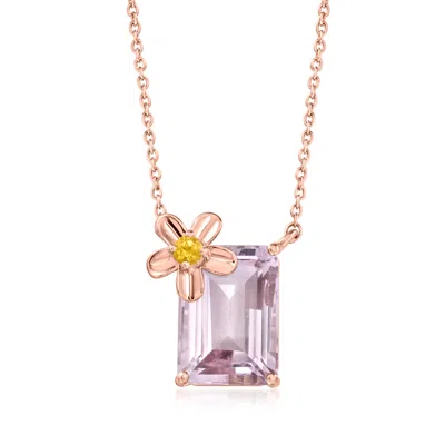 Ross-simons Amethyst Flower Necklace With . Yellow Tourmaline In 18kt Rose Gold Over Sterling In Purple