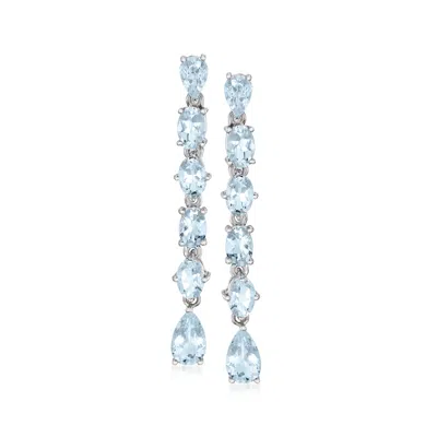 Ross-simons Aquamarine Linear Drop Earrings In Sterling Silver In Multi