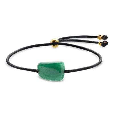 Ross-simons Aventurine Bead Bracelet With Adjustable Black Leather Cord In Gold
