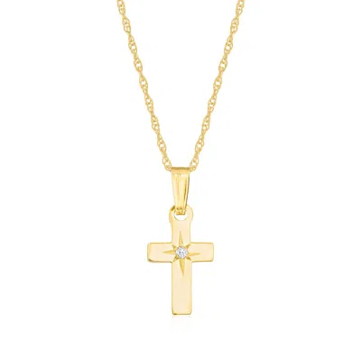 Ross-simons Baby's 14kt Yellow Gold Cross Pendant Necklace With Single Diamond