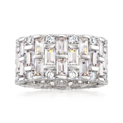 Ross-simons Baguette And Round Cz Eternity Band In Sterling Silver In Metallic