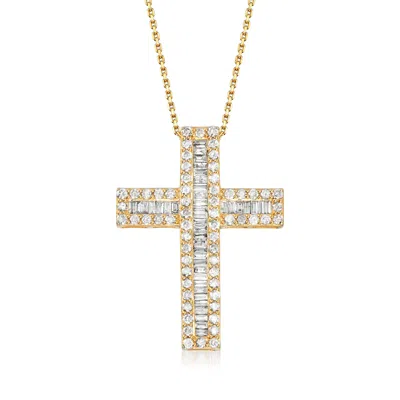 Ross-simons Baguette And Round Diamond Cross Pendant Necklace In 18kt Gold Over Sterling In Multi