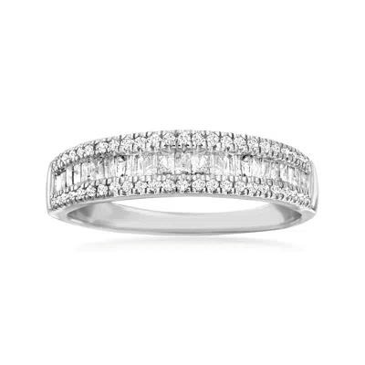 Ross-simons Baguette And Round Diamond Ring In Sterling Silver In Metallic