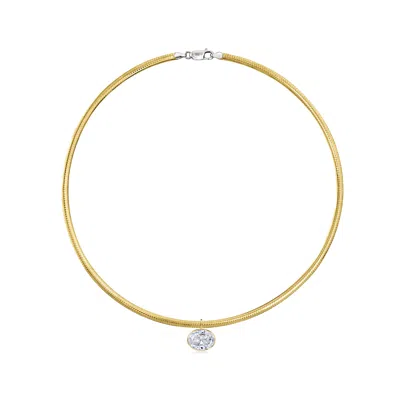 Ross-simons Bezel-set Cz Pendant Omega Necklace 18kt Gold Over Sterling With Sterling Silver