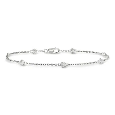 Ross-simons Bezel-set Diamond Station Bracelet In Sterling Silver In Metallic