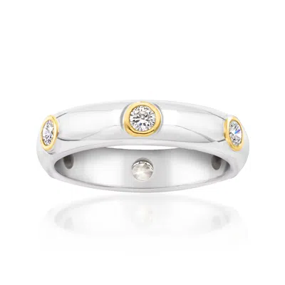 Ross-simons Bezel-set Lab-grown Diamond Ring In Sterling Silver And 18kt Gold Over Sterling In Metallic