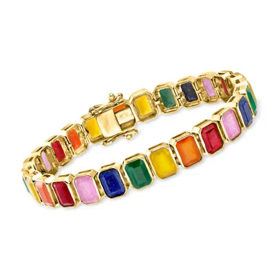 Ross-simons Bezel-set Multi-gemstone Bracelet In 18kt Gold Over Sterling In Neutral