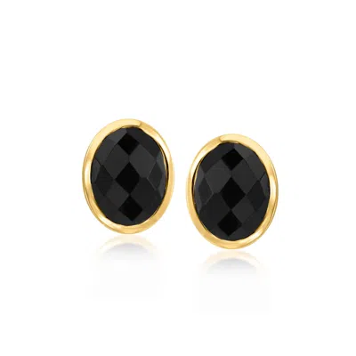 Ross-simons Bezel-set Onyx Stud Earrings In 18kt Gold Over Sterling In Blue