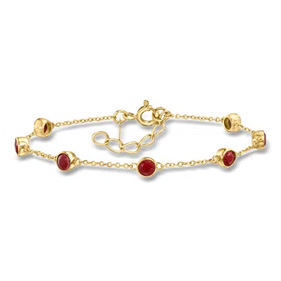 Ross-simons Bezel-set Ruby Station Bracelet In 18kt Gold Over Sterling