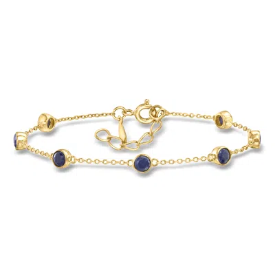 Ross-simons Bezel-set Sapphire Station Bracelet In 18kt Gold Over Sterling