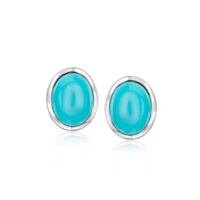 Ross-simons Bezel-set Turquoise Stud Earrings In Sterling Silver In Blue