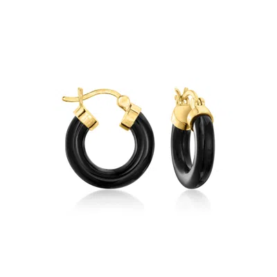 Ross-simons Black Agate Hoop Earrings With 18kt Gold Over Sterling