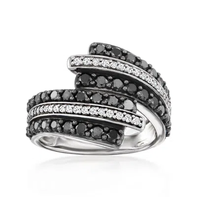 Ross-simons Black And White Diamond Bypass Ring In Sterling Silver In Metallic