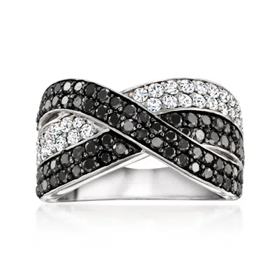 Ross-simons Black And White Diamond Crisscross Ring In Sterling Silver
