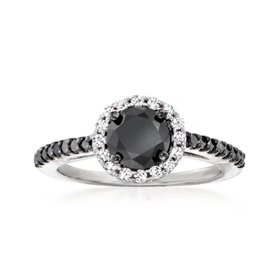 Ross-simons Black And White Diamond Halo Ring In Sterling Silver