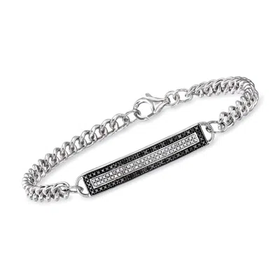 Ross-simons Black And White Diamond Id Bracelet In Sterling Silver