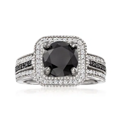 Ross-simons Black And White Diamond Ring In Sterling Silver In Metallic