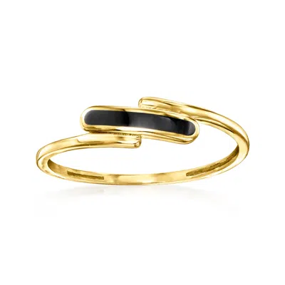 Ross-simons Black Enamel Bypass Ring In 10kt Yellow Gold
