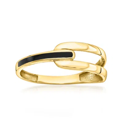 Ross-simons Black Enamel Interlocking Ring In 10kt Yellow Gold