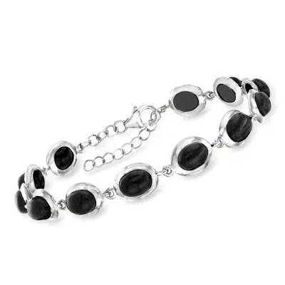 Ross-simons Black Onyx Cabochon Station Bracelet In Sterling Silver In Multi