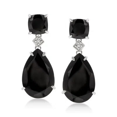 Ross-simons Black Onyx Drop Earrings In Sterling Silver