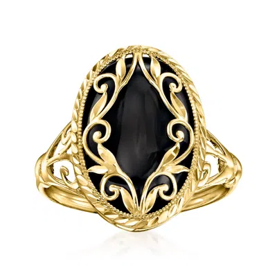 Ross-simons Black Onyx Scroll Ring In 14kt Yellow Gold