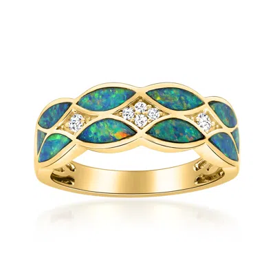 Ross-simons Black Opal Ring With Diamonds In 14kt Yellow Gold