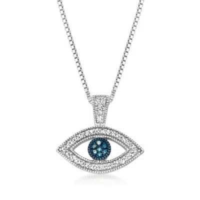 Ross-simons Blue And White Diamond Evil Eye Pendant Necklace In Sterling Silver In Multi