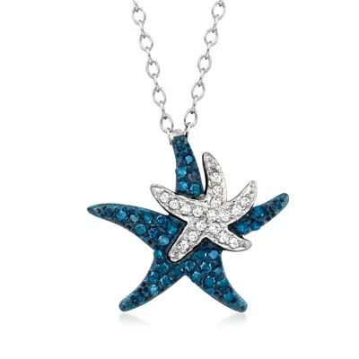 Ross-simons Blue And White Diamond Starfish Pendant Necklace In Sterling Silver In Multi