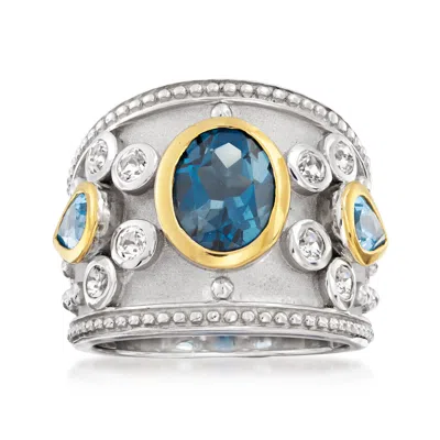 Ross-simons Blue And White Topaz Ring In Sterling Silver With 14kt Yellow Gold