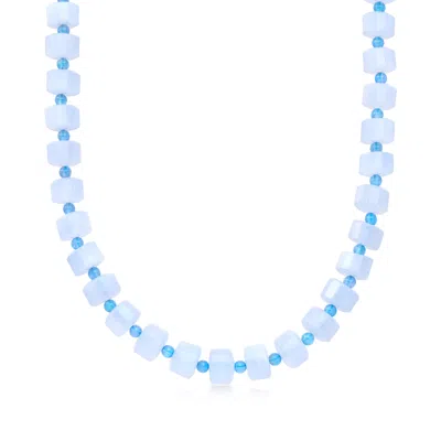 Ross-simons Blue Chalcedony Bead Necklace With 18kt Gold Over Sterling