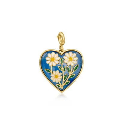 Ross-simons Blue Chalcedony Heart Charm With Multicolored Enamel Daisies In 18kt Gold Over Sterling