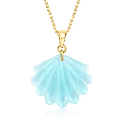 Ross-simons Blue Chalcedony Seashell Pendant Necklace In 18kt Gold Over Sterling In Multi