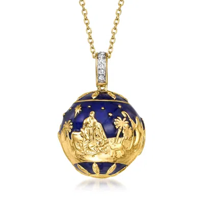 Ross-simons Blue Enamel Nativity Pendant Necklace With White Topaz In 18kt Gold Over Sterling In Gray