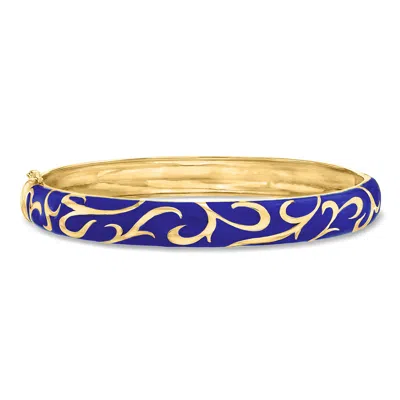 Ross-simons Blue Enamel Scroll Bangle Bracelet In 18kt Gold Over Sterling