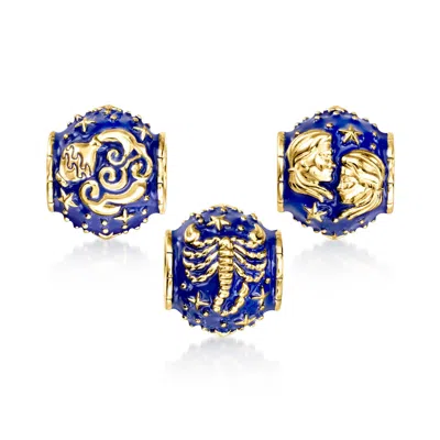 Ross-simons Blue Enamel Zodiac Bead Charm In 18kt Gold Over Sterling In Metallic