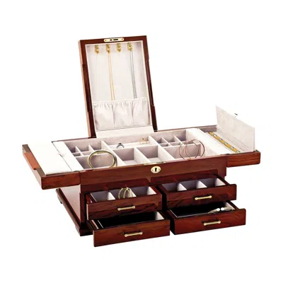 Ross-simons Bubinga Veneer With Mapa Burlwood Inlay Locking Jewelry Box In Brown