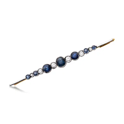 Pre-owned Ross-simons C. 1900 Vintage 1.60 Ct. T.w. Sapphire And .35 Ct. T.w. Diamond Bar Pin In Platinum And 14kt Yellow  In Gold