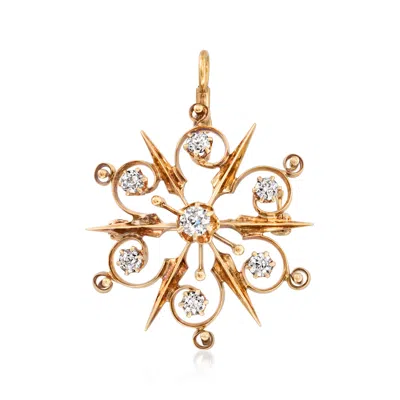 Pre-owned Ross-simons C. 1910 Vintage .75 Ct. T.w. Diamond Snowflake Pin/pendant In 14kt Yellow Gold