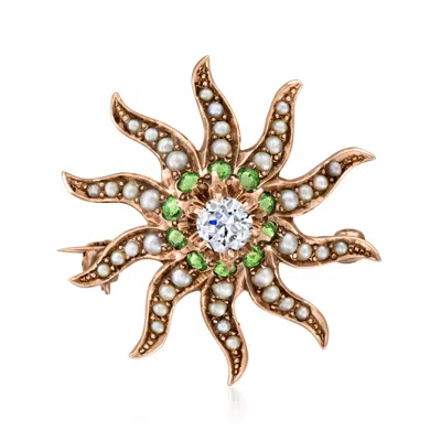 Pre-owned Ross-simons C. 1930 Vintage .25 Carat Diamond And .40 Ct. T.w. Peridot Sunburst Pin/pendant With Seed Pearls In  In Gold
