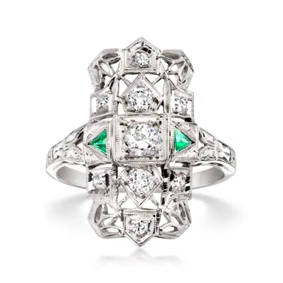 Pre-owned Ross-simons C. 1930 Vintage .36 Ct. T.w. Diamond Ring With Synthetic Emeralds In 18kt White Gold In Silver