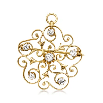 Pre-owned Ross-simons C. 1930 Vintage .40 Ct. T.w. Diamond Swirl Pin/pendant In 14kt Yellow Gold