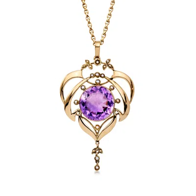 Pre-owned Ross-simons C. 1930 Vintage 9.50 Carat Amethyst Pendant Necklace With Seed Pearls In 10kt Yellow Gold